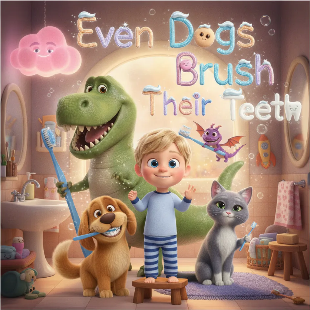 &ldquo;Even Dogs Brush Their Teeth,&rdquo; a real Story Genie book. Flip through it in the live interactive preview. Opens in a new tab.
