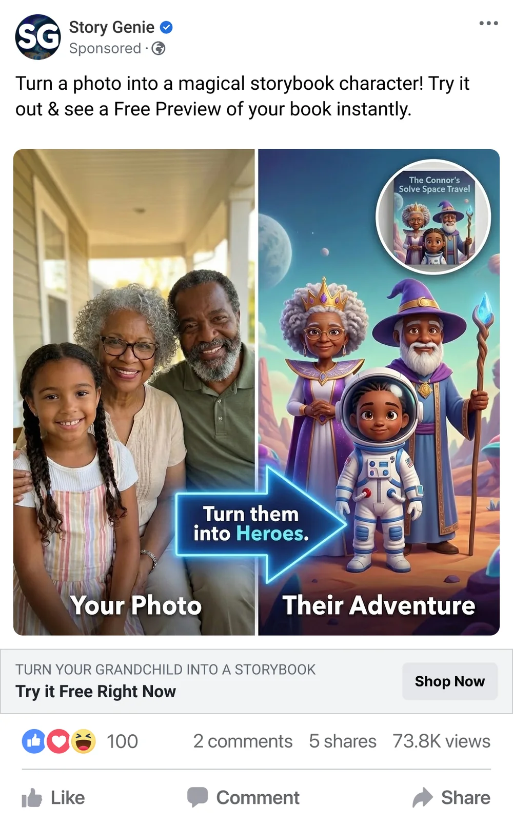 Paid social: turn a photo into a storybook hero